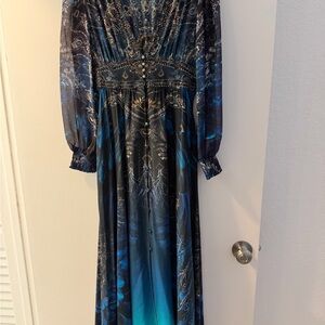 Chic Long Sleeve Blue Maxi Dress
